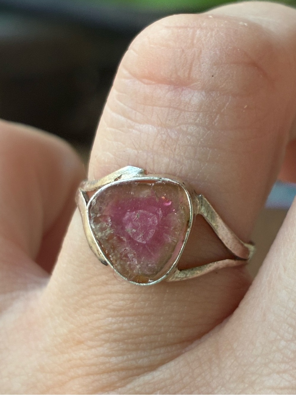 Solid sterling silver genuine watermelon tourmaline ring
